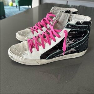 EUC Golden Goose Slide Zipper Sequin Sneakers 41
